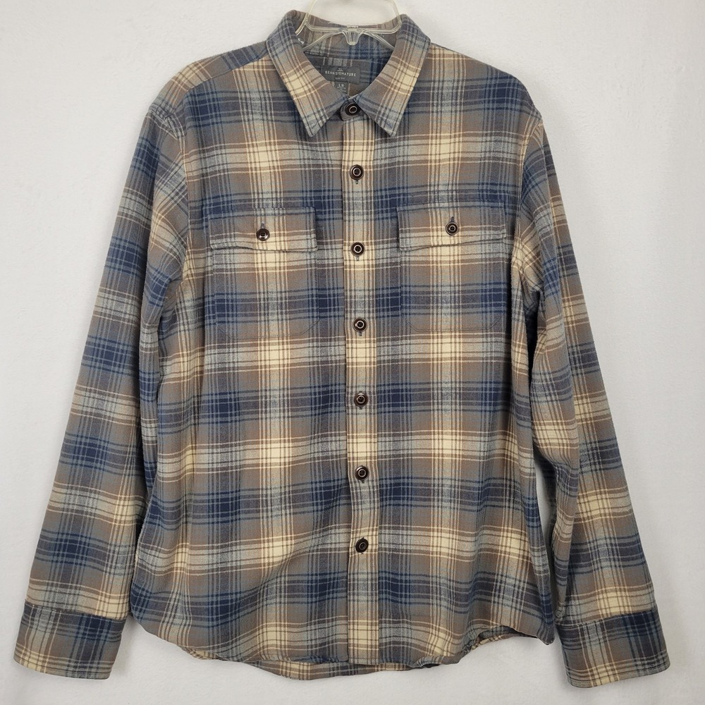 L.L. Bean Signature Plaid Long Sleeve Shirt Mens L Slim Fit Outdoor Americana